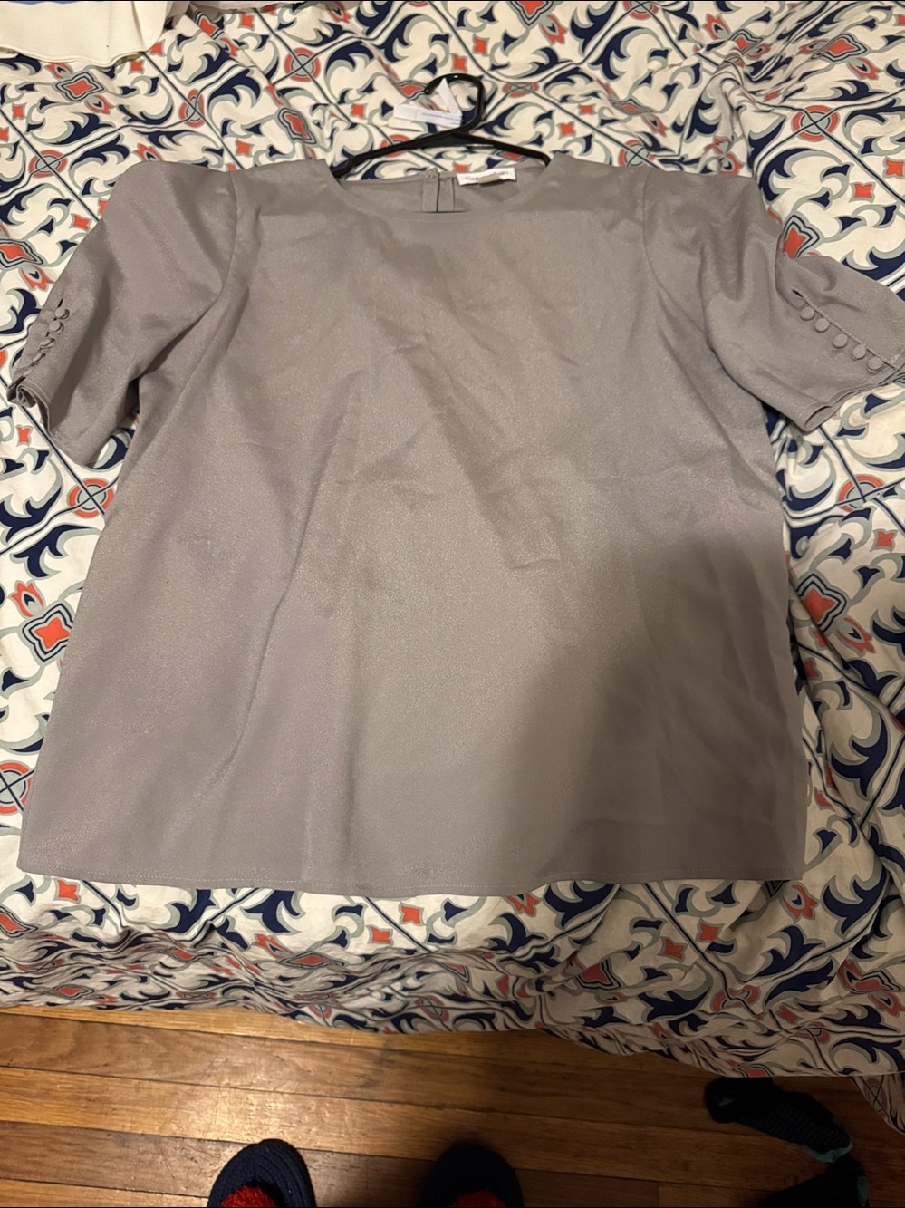 Calvin Klein Light Gray Puff Sleeve Blouse - Picture 2 of 7